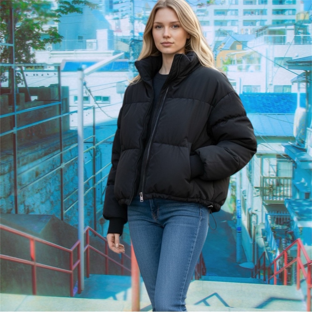 H&M Black Puffer Jacket - Women's Insulated Coat - Picture 9 of 14